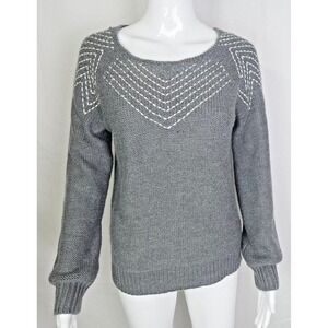 I Heart Ronson Grey Silver Sequin Embroidered Sweater Abstract Size Small